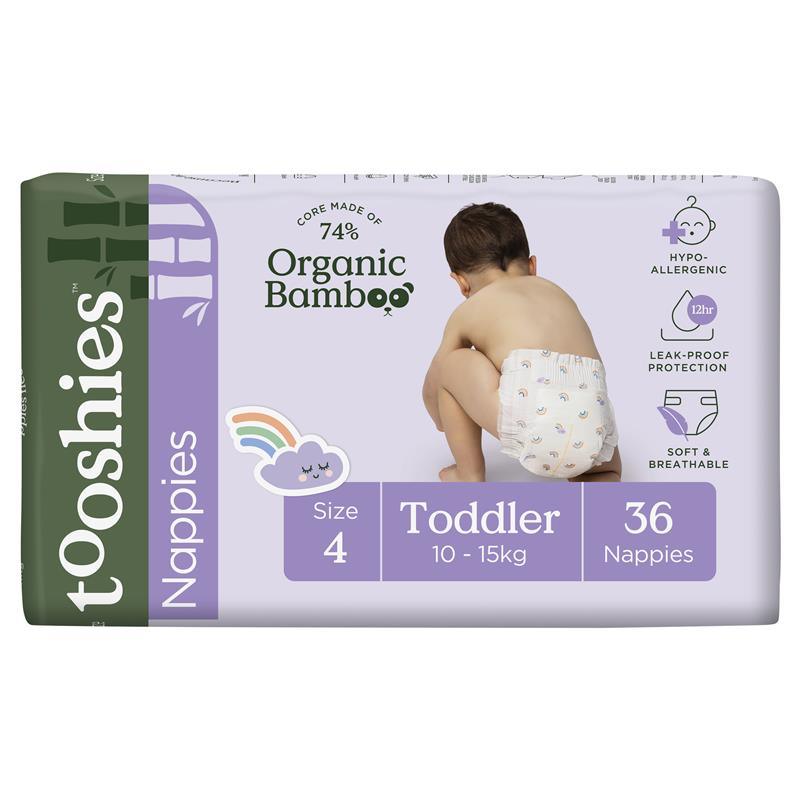 Tooshies Eco Nappies with Organic Bamboo Size 4 Toddler 10-15kg, 36 pack