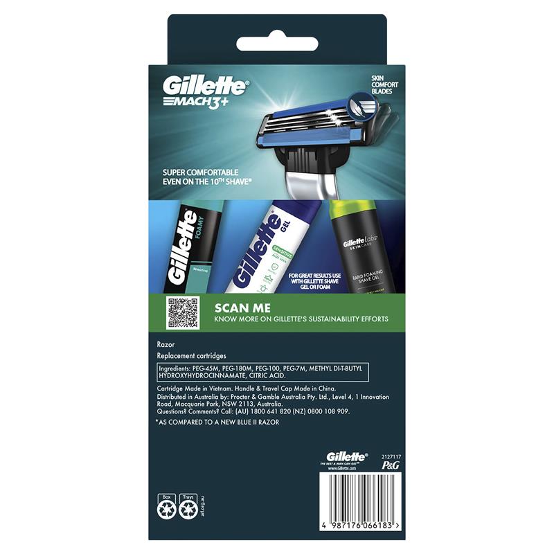 Gillette Mach3+ Razor Replacement Cartridges 1 Handle 6 Cartridges Shave Care