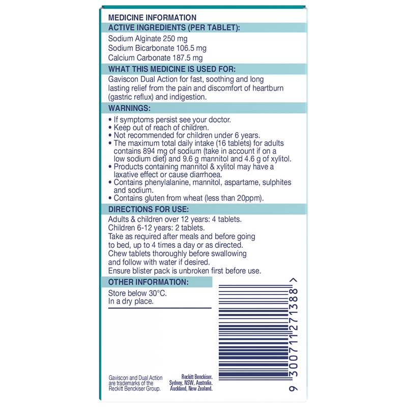 Gaviscon Dual Action Tablets for Heartburn and Indigestion 48 Pack