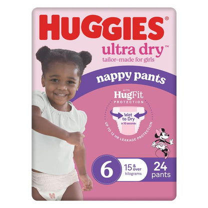 Huggies Ultra Dry Nappy Pants Size 6 15kg & Over Girl 24 Pack