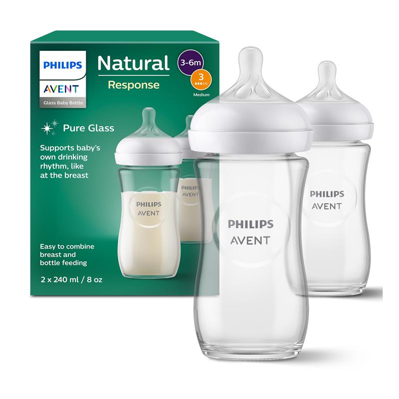 Avent Natural Response Glass Bottle 240ml 2 Pack