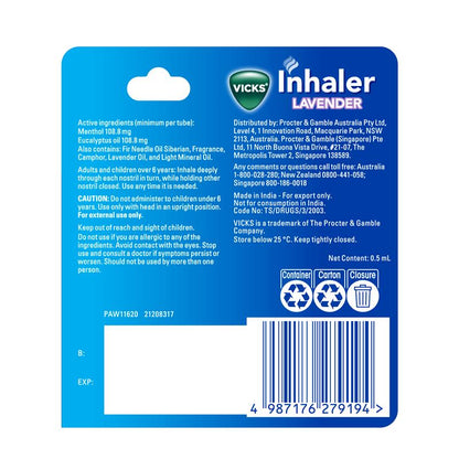 Vicks Inhaler Lavender Nasal Decongestant 0.5ml