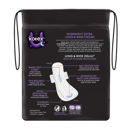 U by Kotex Extra Overnight Pads Wing 10 Pack