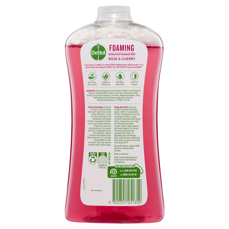 Dettol Antibacterial Foaming Hand Wash Rose & Cherry Refill 900ml