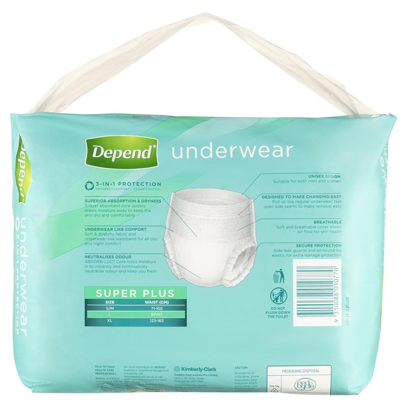 Depend Unisex Underwear Super Plus Large 9 Pack