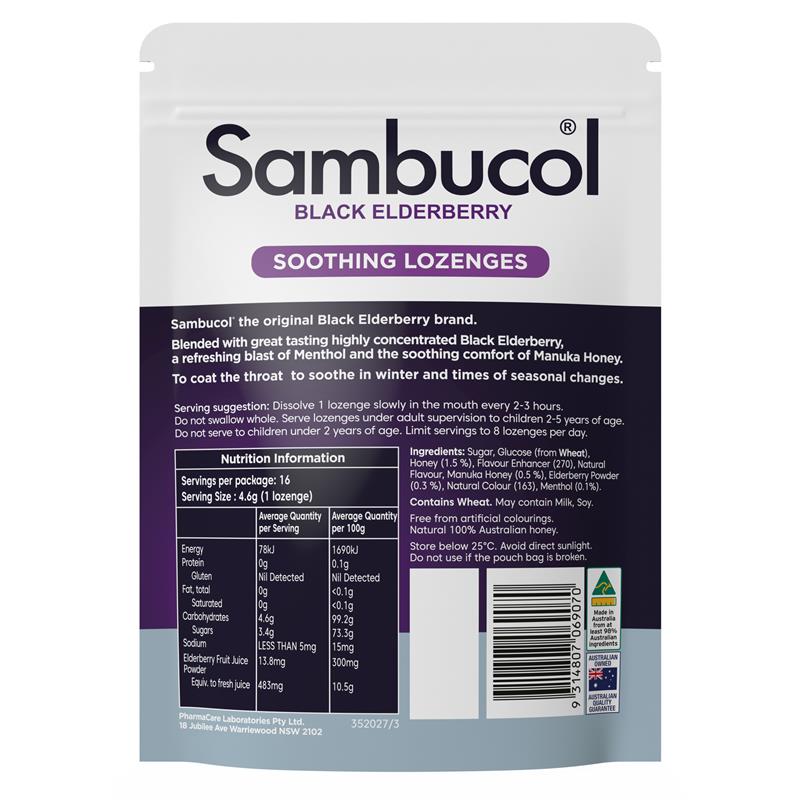 Sambucol Soothing Nose & Throat Menthol & Honey 16 Lozenges