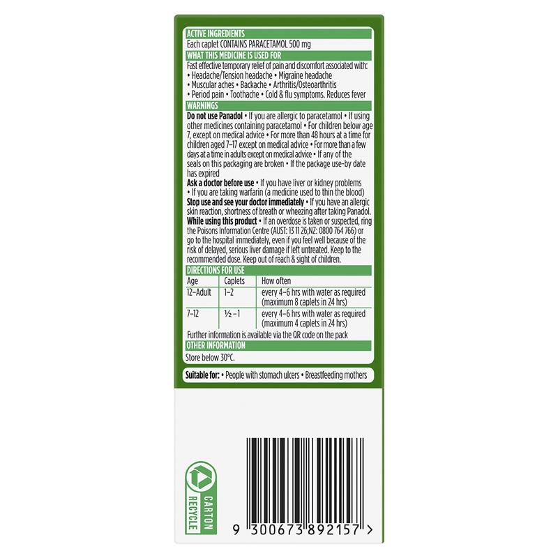 Panadol Optizorb Paracetamol Pain Relief 48 Caplets