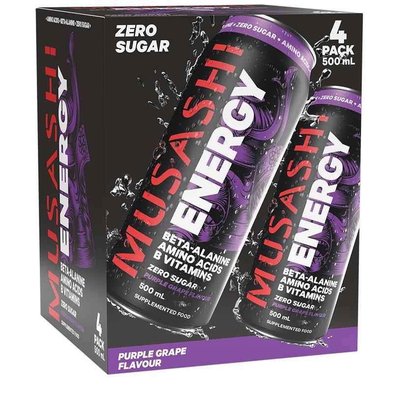 Musashi Purple Grape Energy Drinks 500ml x 4 Pack