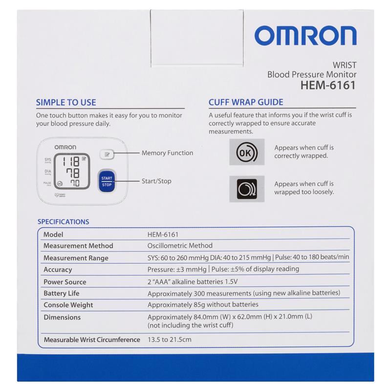 Omron HEM6161 Wrist Blood Pressure Monitor
