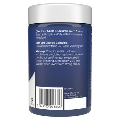 Bioglan Vitamin D3 1000IU 250 Capsules