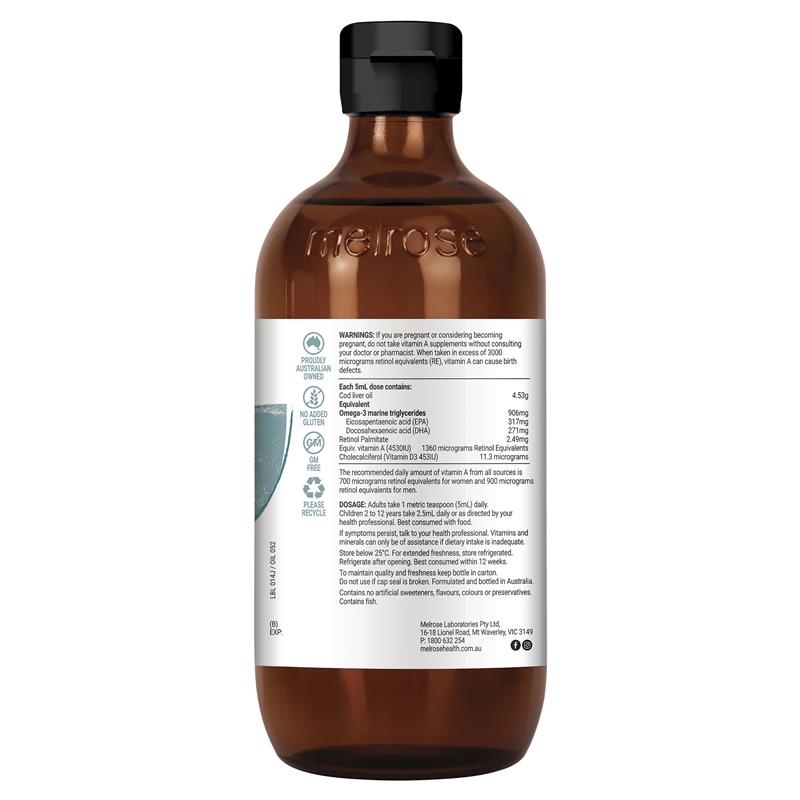 Melrose Omega Cod Liver Oil Health & Vision 500ml