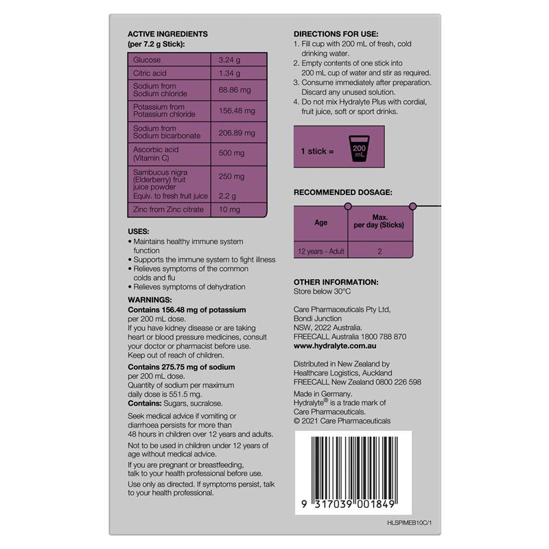 Hydralyte Plus Immunity Powder 10 Sticks - GimmeNow