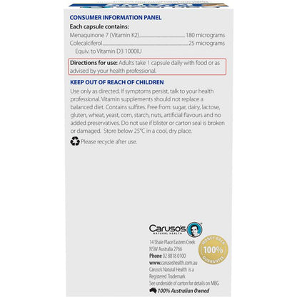 Carusos Vitamin K2 + D3 60 Capsules