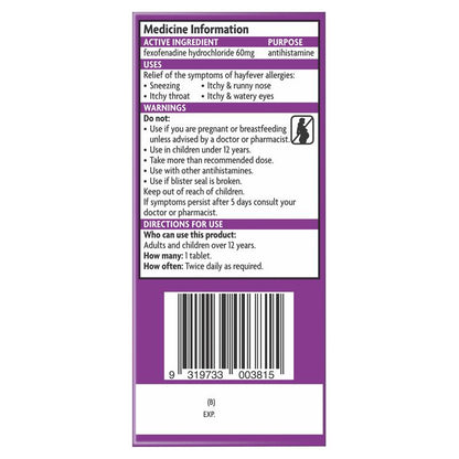 Telfast 60mg 20 Tablets