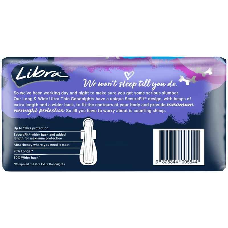 Libra Goodnights Pads Ultra Thin Long & Wide 6 Pack