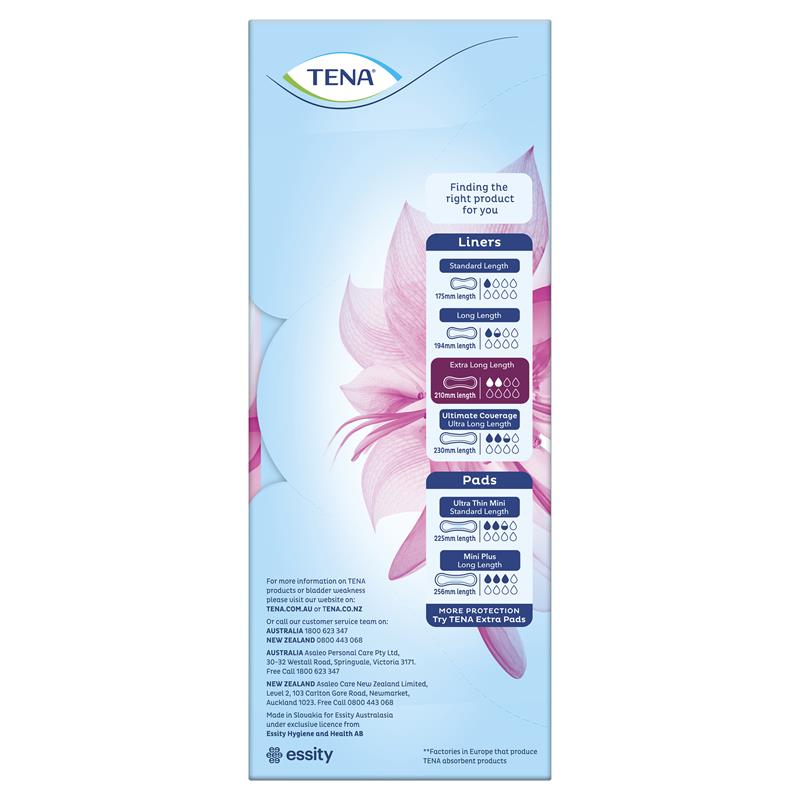 Tena Liners Extra Long Length 24 Pack