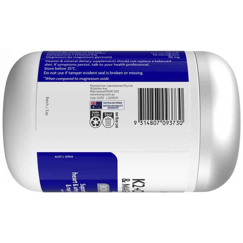Nature's Way K2+D3 & Calcium + Magnesium Glycinate 200 Tablets Exclusive Size