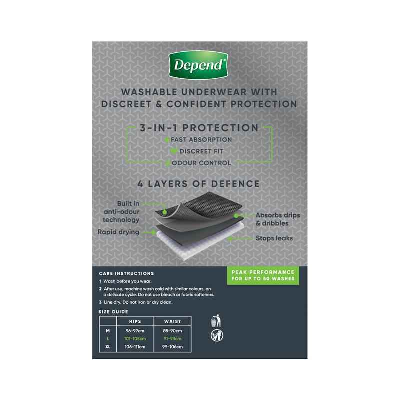 Depend Men Washable Incontinence Underwear Large