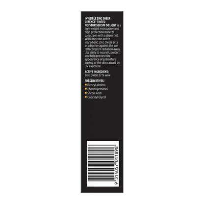 Invisible Zinc SPF 50+ Sheer Defence Tinted Moisturiser Light 50g