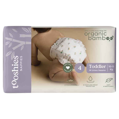 Tooshies Eco Nappies with Organic Bamboo Size 4 Toddler 10-15kg, 36 pack
