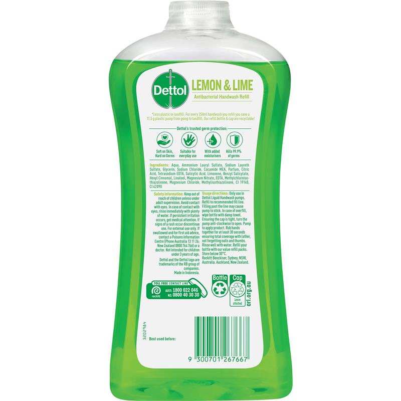 Dettol Antibacterial Liquid Hand Wash Lemon & Lime Refill 950ml