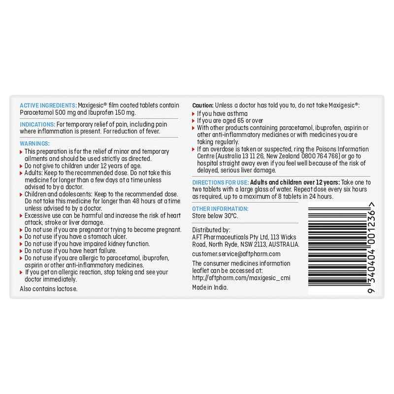 Maxigesic Double Action Combination Pain Relief 12 Tablets