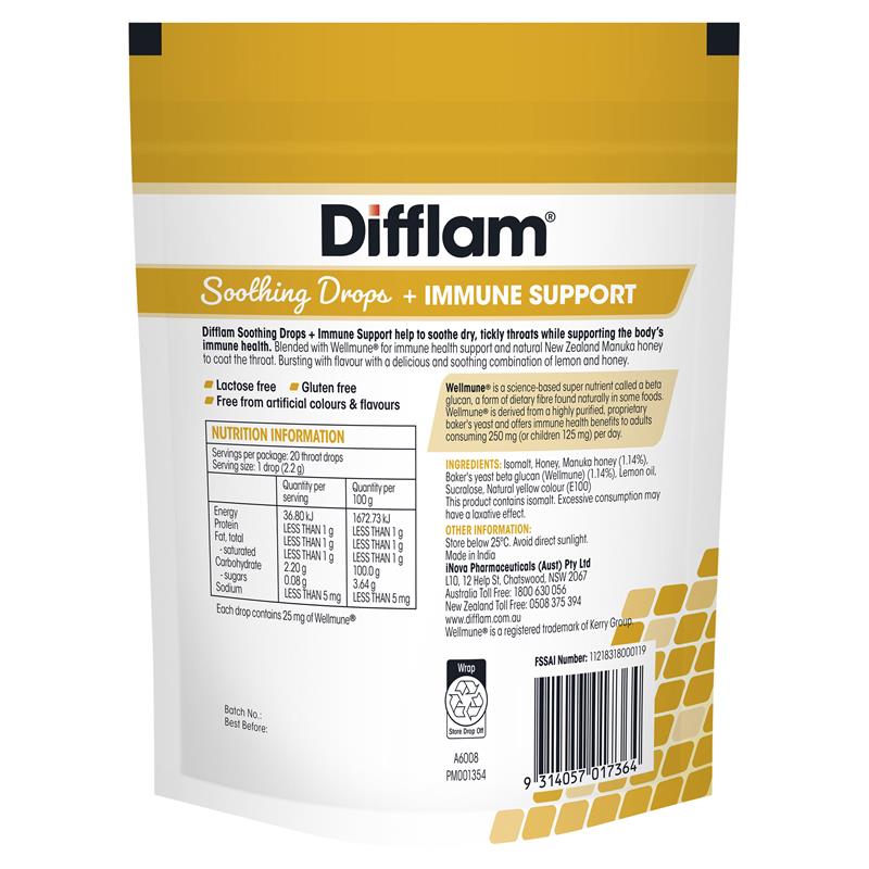 Difflam Soothing Drops + Immune Support Honey & Lemon 20 Drops
