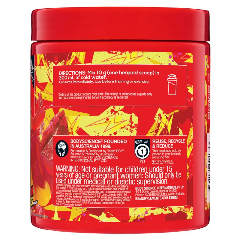 BSc PRE Caffeinated Pre-Workout Red Sour Snakes 300g