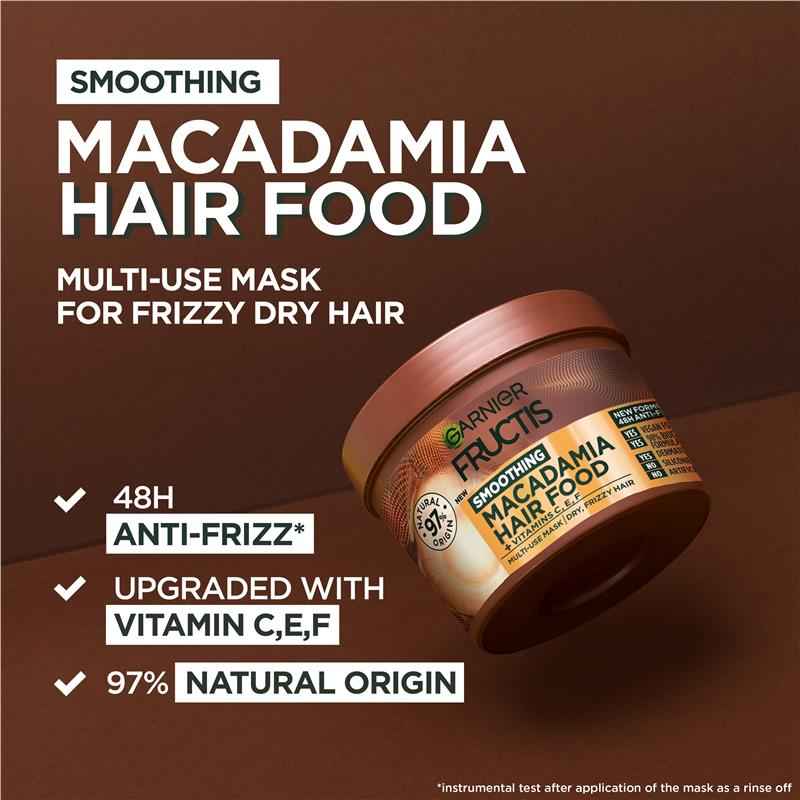 Garnier Fructis Hair Food Smoothing Macadamia 3-in-1 Mask Treatment for Dry & Unruly Hair 390ml