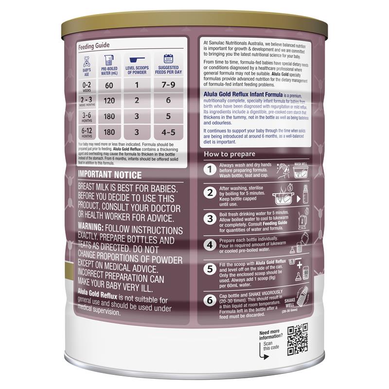 Alula Gold Reflux Infant Formula 0-12 Months 900g