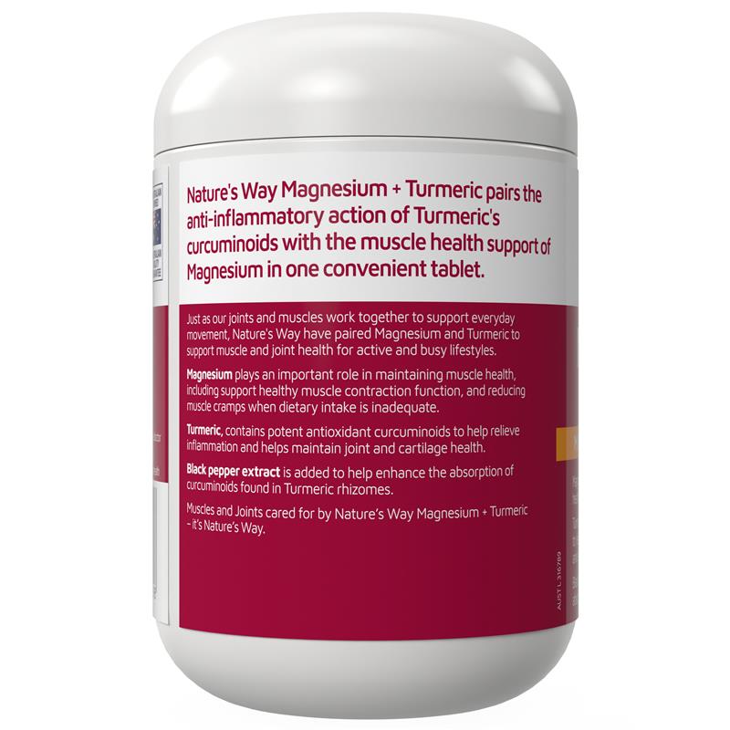 Nature's Way Magnesium + Turmeric 150 Tablets New Formula