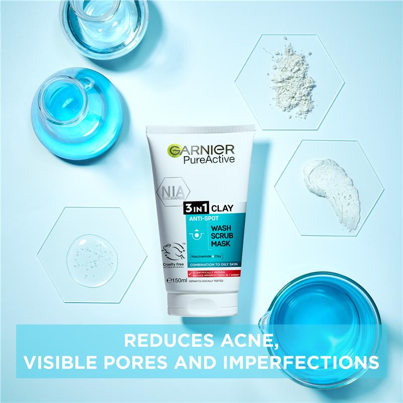 Garnier SkinActive Pure Active 3 in 1 Wash, Scrub & Mask 150mL - GimmeNow