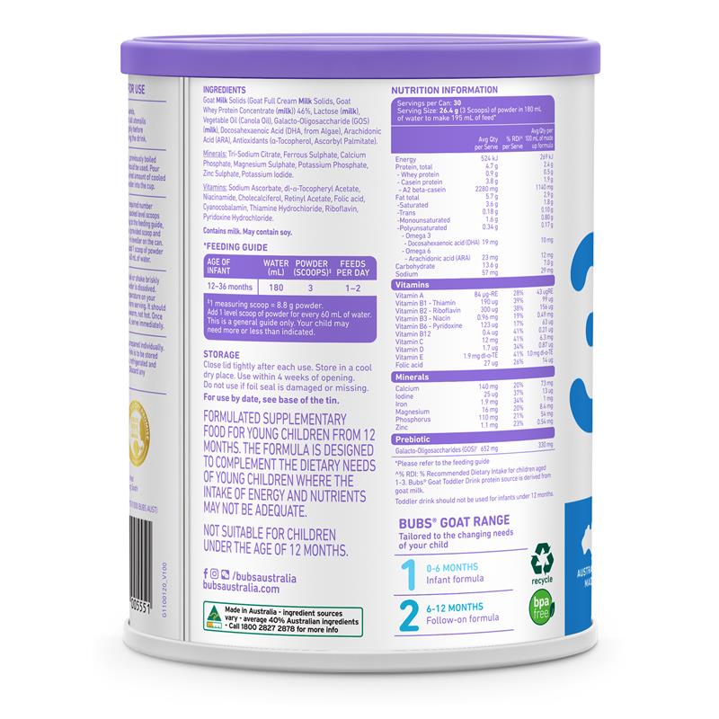 Bubs Goat Stage 3 Toddler Formula 800g