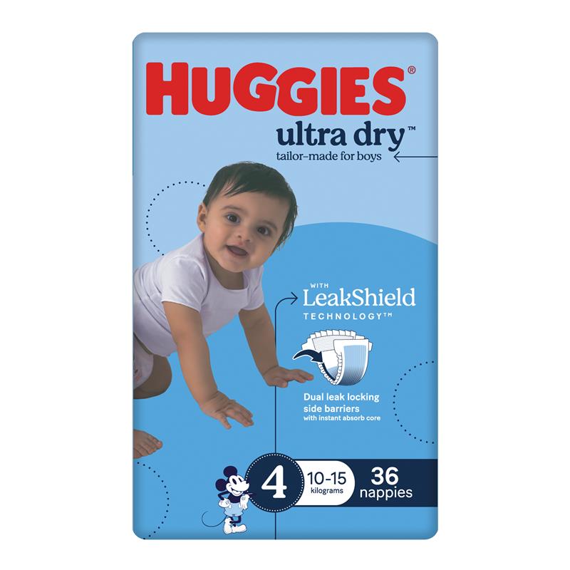 Huggies Ultra Dry Nappies Boys Size 4 (10-15kg) 36 Pack