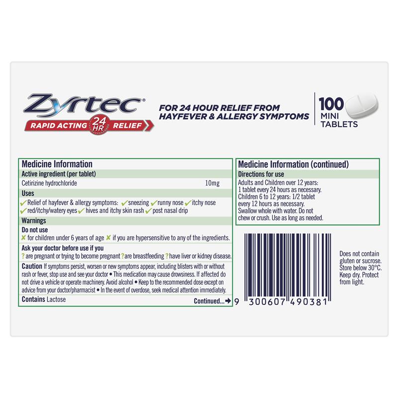 Zyrtec 10mg 100 Tablets Exclusive Size