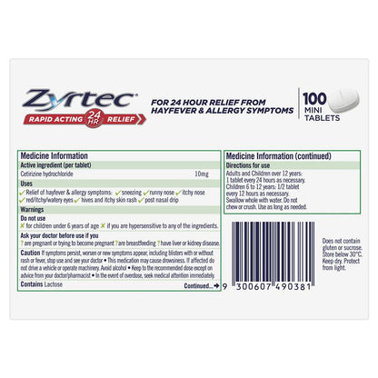 Zyrtec 10mg 100 Tablets Exclusive Size