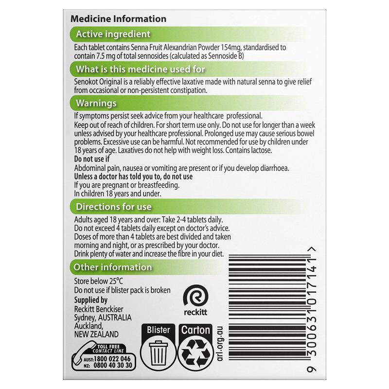 Senokot Tablets Constipation Relief Laxative 100 Pack