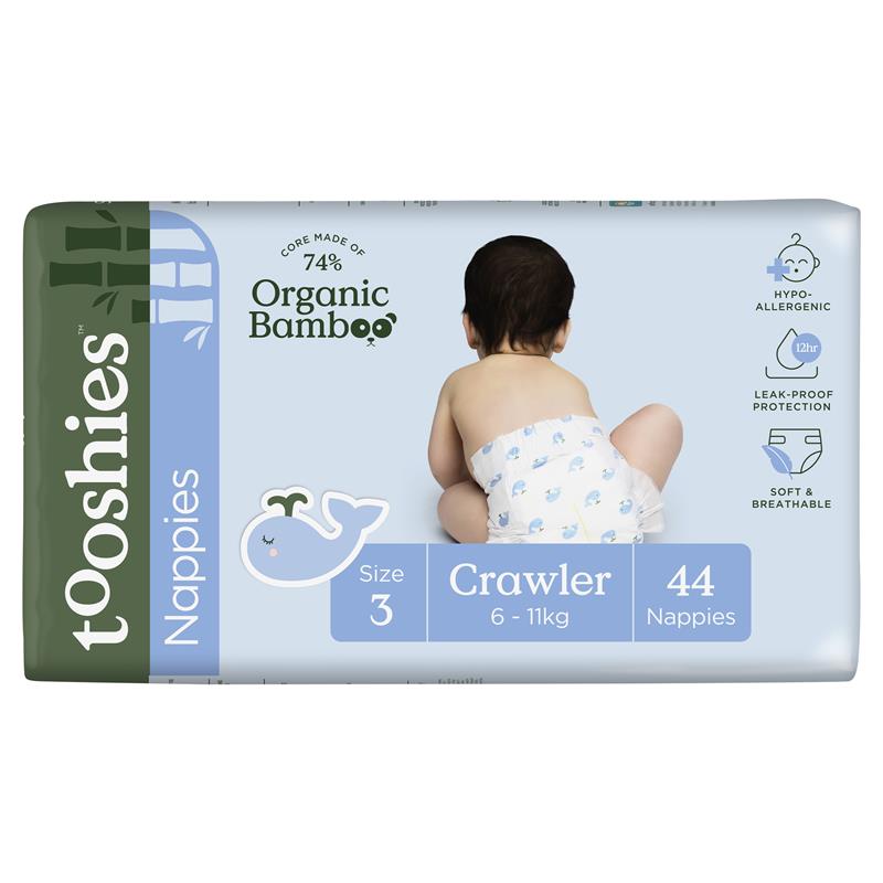 Tooshies Eco Nappies with Organic Bamboo Size 3 Crawler 6-11kg, 44 Pack