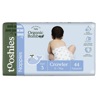 Tooshies Eco Nappies with Organic Bamboo Size 3 Crawler 6-11kg, 44 Pack