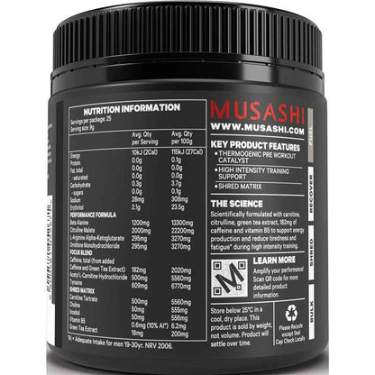 Musashi Pre Workout Shred Green Apple 225g