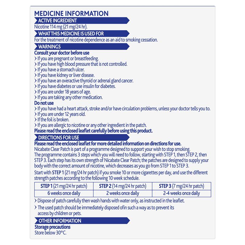Nicabate Clear Patch Quit Smoking Step 1 21mg 14 Patches (Value Pack)