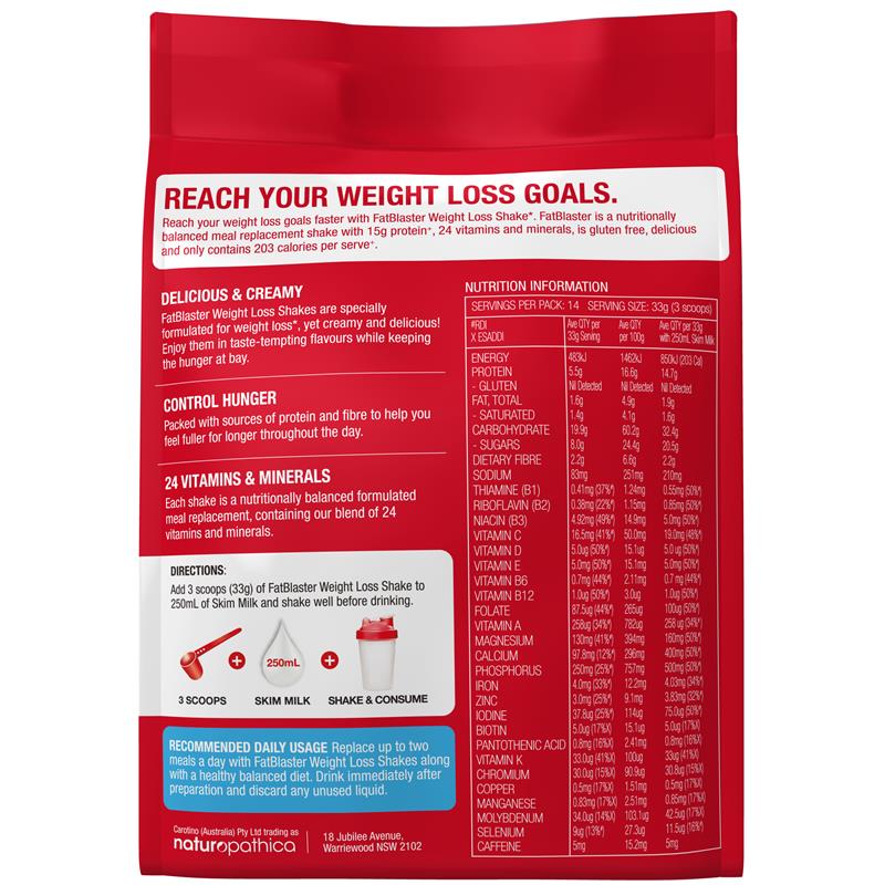 Fatblaster Weight Loss Shake Red Pouch Vanilla 465g