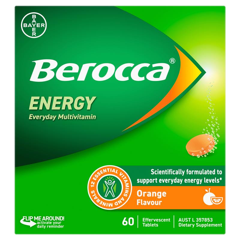 Berocca Energy Orange 60 Effervescent Tablets Exclusive Size