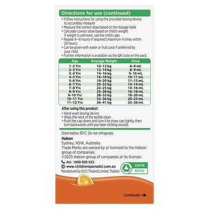 Panadol Children 1-5 Years Suspension Fever & Pain Relief Orange Flavour 200ml