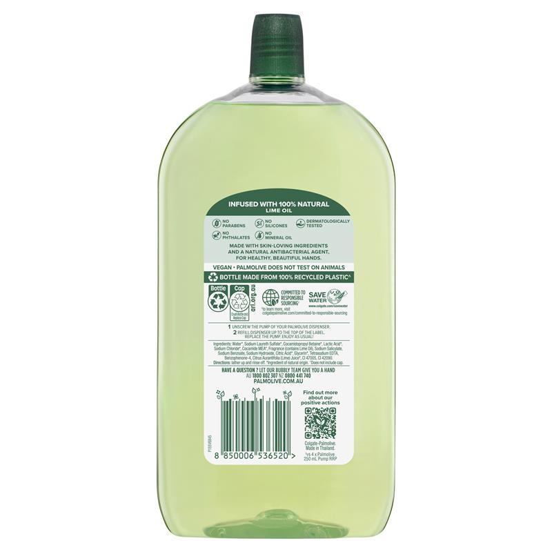Palmolive Antibacterial Liquid Hand Wash Soap Lime Odour Neutralising Refill & Save 1 Litre