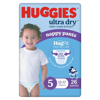 Huggies Ultra Dry Nappy Pants Size 5 12-17kg Boy 26 Pack