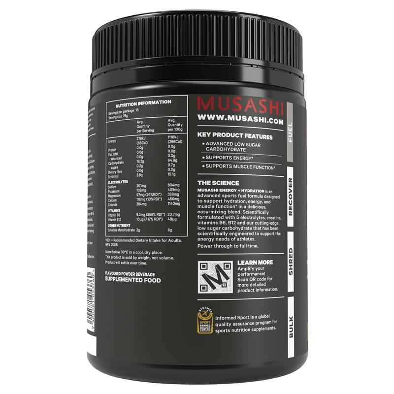 Musashi Energy + Hydration Lemonlime Flavour 450g