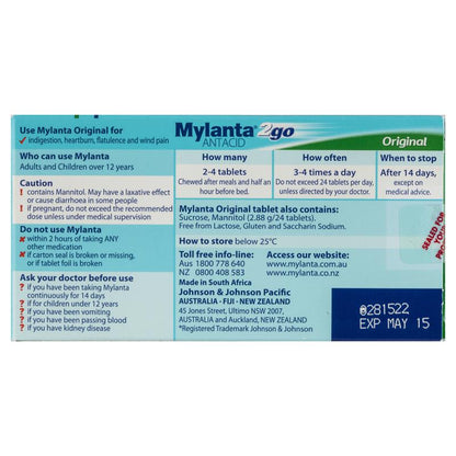 Mylanta 2Go Antacid Original Tablets Lemon Mint 100 Pack