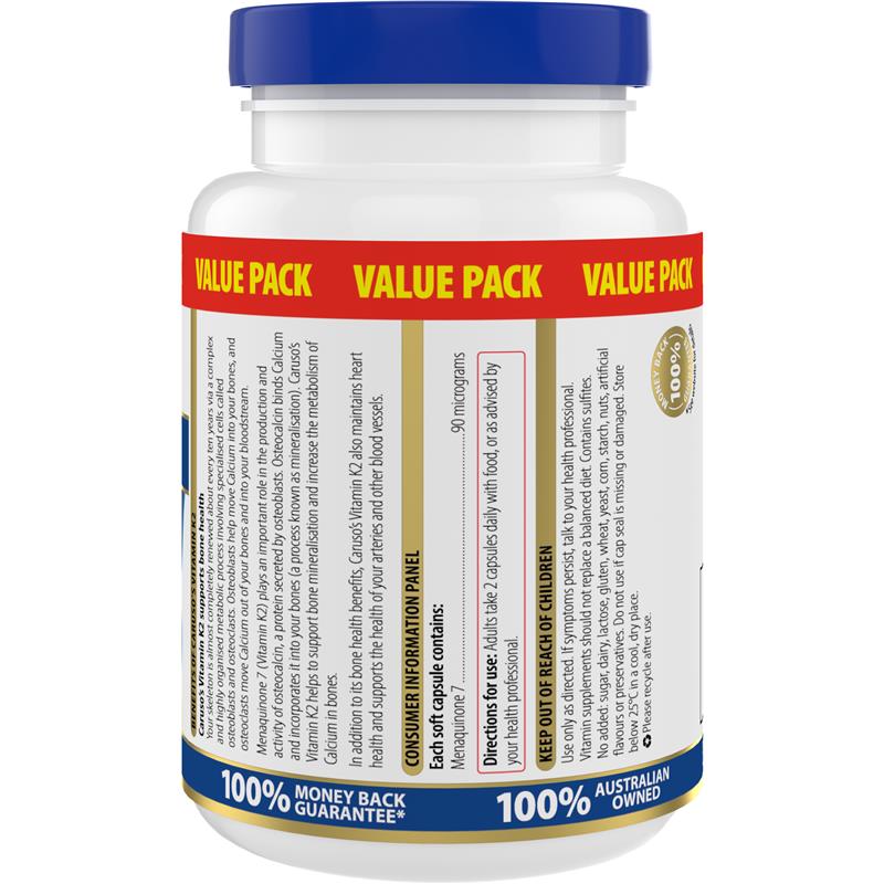 Carusos Vitamin K2 120 Capsules Exclusive Size