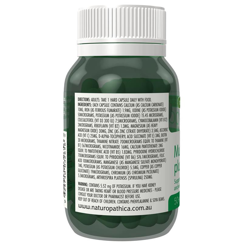 Naturopathica Vegan Multi Vitamin Plus Spirulina 50 Capsules
